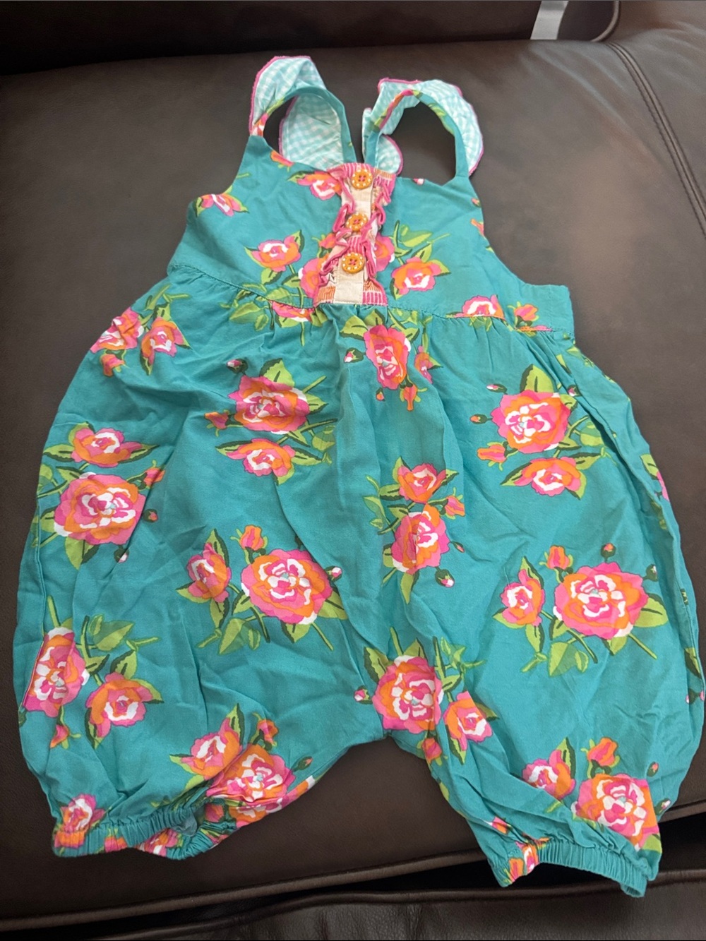 Matilda Jane Teal Floral Bubble Romper with Pink Roses